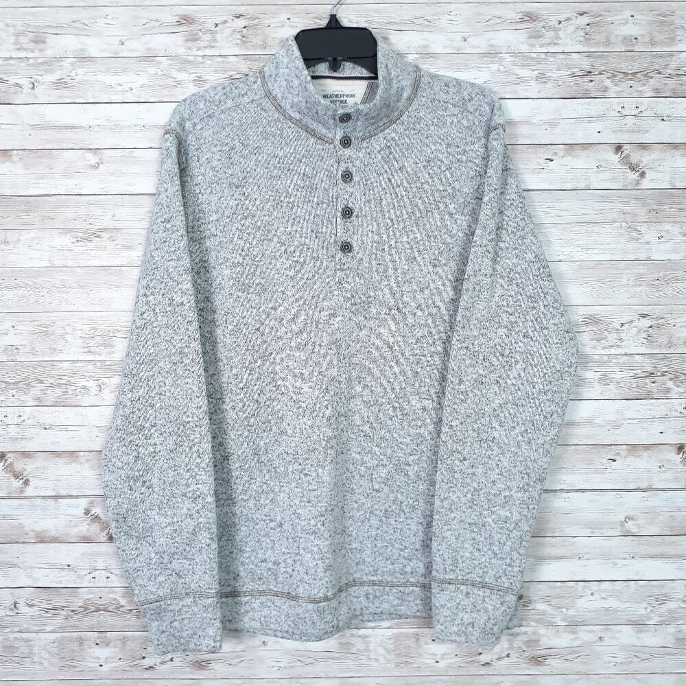 Weatherproof Vintage Mens Fleece Lined Sweater M Mock Neck Heathered Gray 691A